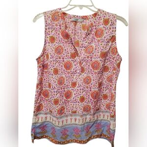 Dalia Floral Sleeveless Blouse - Pink, Blue, Mustard and Purple.  Size Small